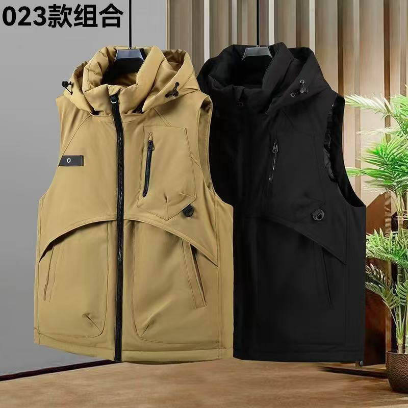 大码男装纯色丝光连帽秋冬直下摆保暖马甲可脱卸帽常规款