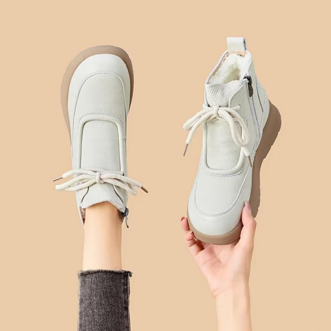 2025时尚港风头层牛皮羊毛妈妈鞋