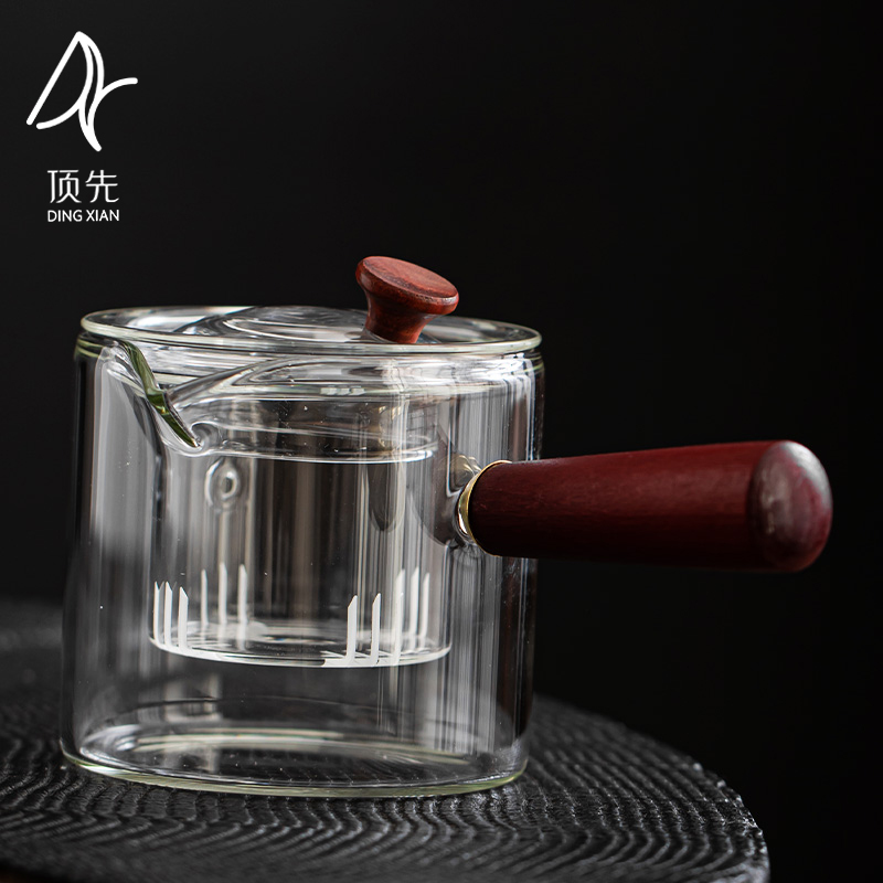阿七的器 直觉煮茶器高硼硅玻璃侧把壶木把煮茶壶耐热-A7351