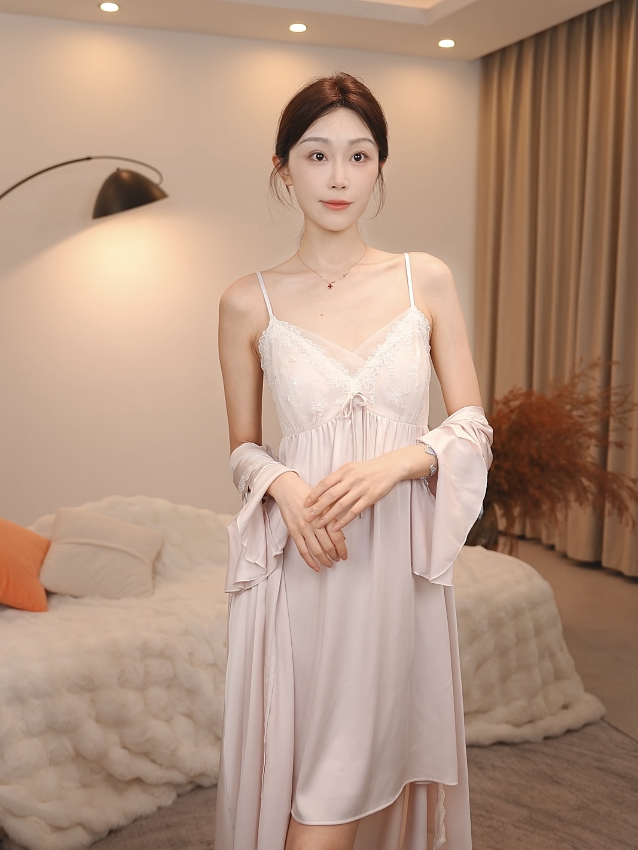 板栗小姐【柔脂】中长款短袖蕾丝重工刺绣气质睡裙仙女款家居服