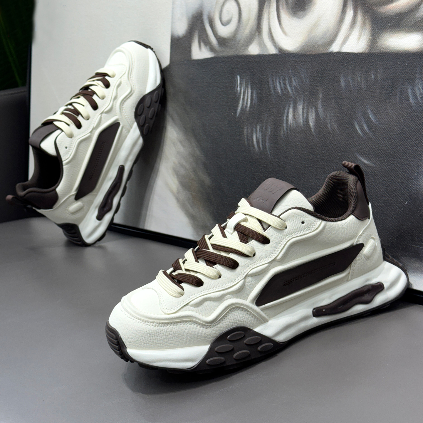 透气卡其老爹鞋休闲鞋潮流老爹鞋时尚韩版鞋子潮鞋男士百搭秋季