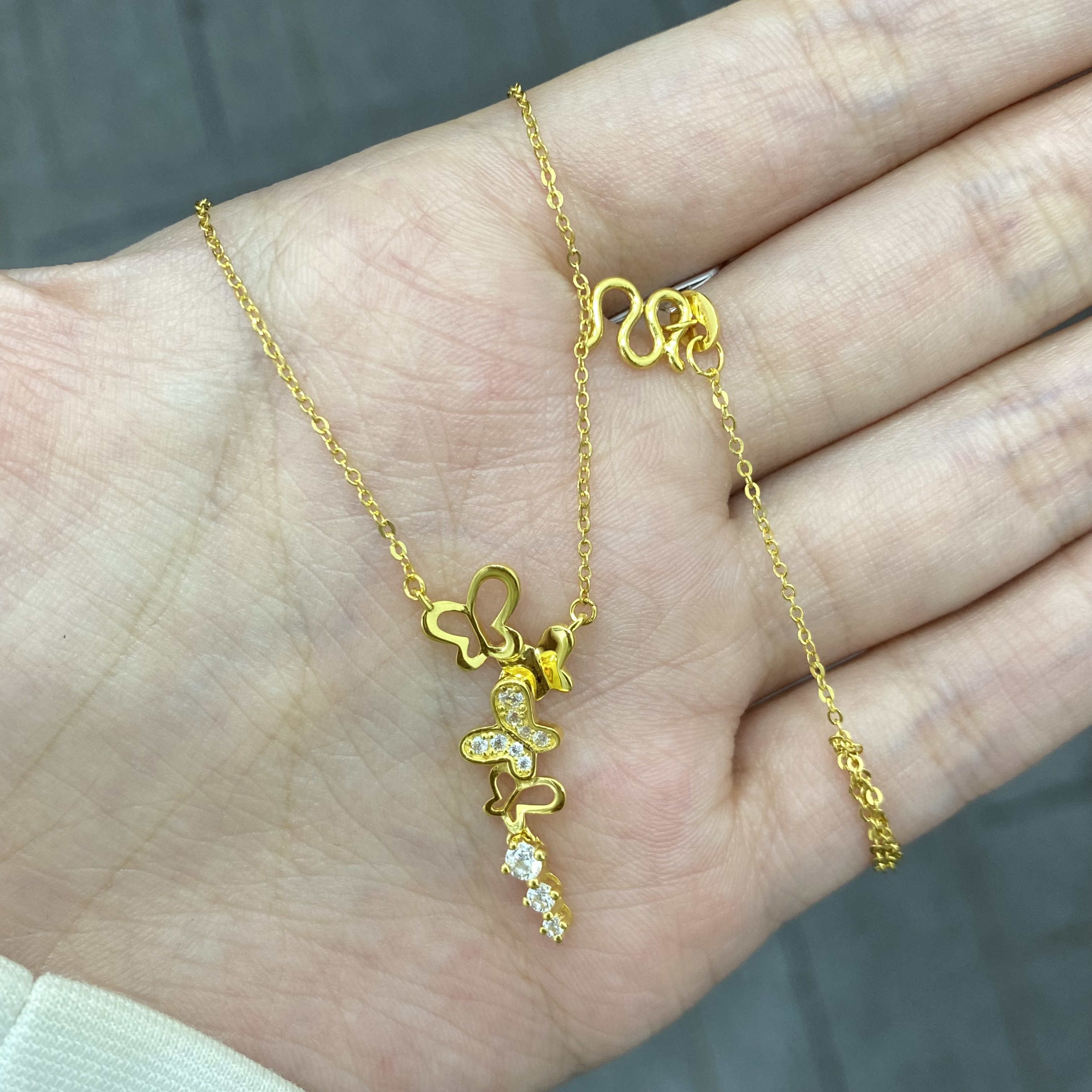 点钻三只蝴蝶套链 足金999