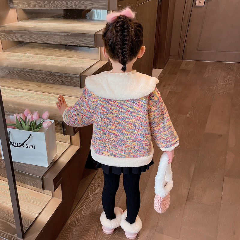 女童毛毛衣外套秋冬装加绒加厚儿童洋气宝宝衣服冬季女