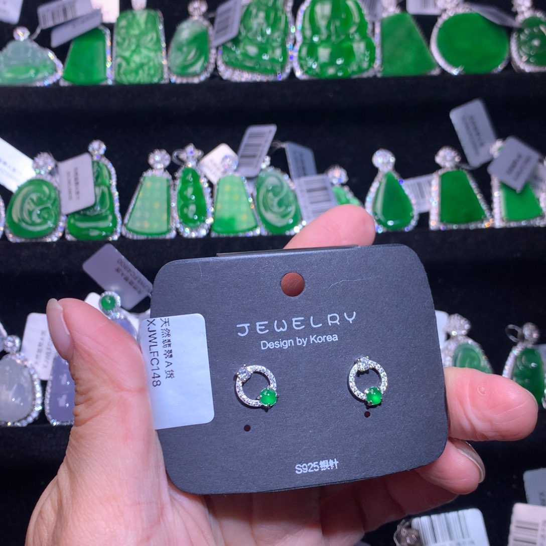 【闪购商品】银S925镶嵌翡翠耳饰