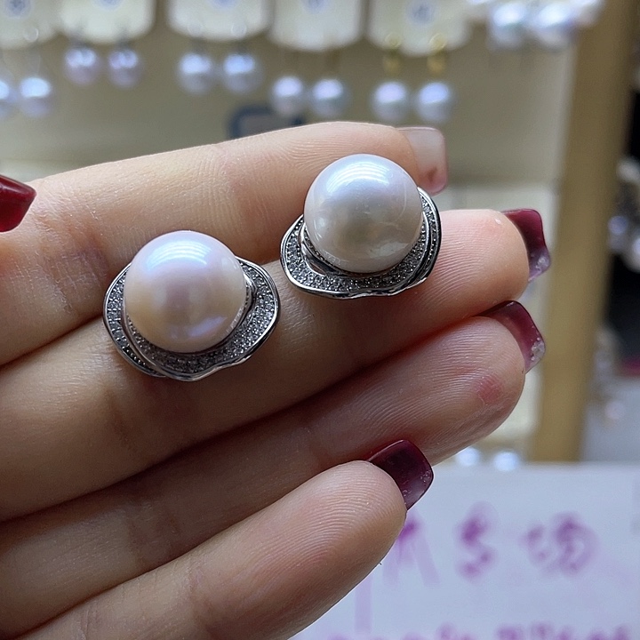 淡水珍珠耳饰银S925镶嵌