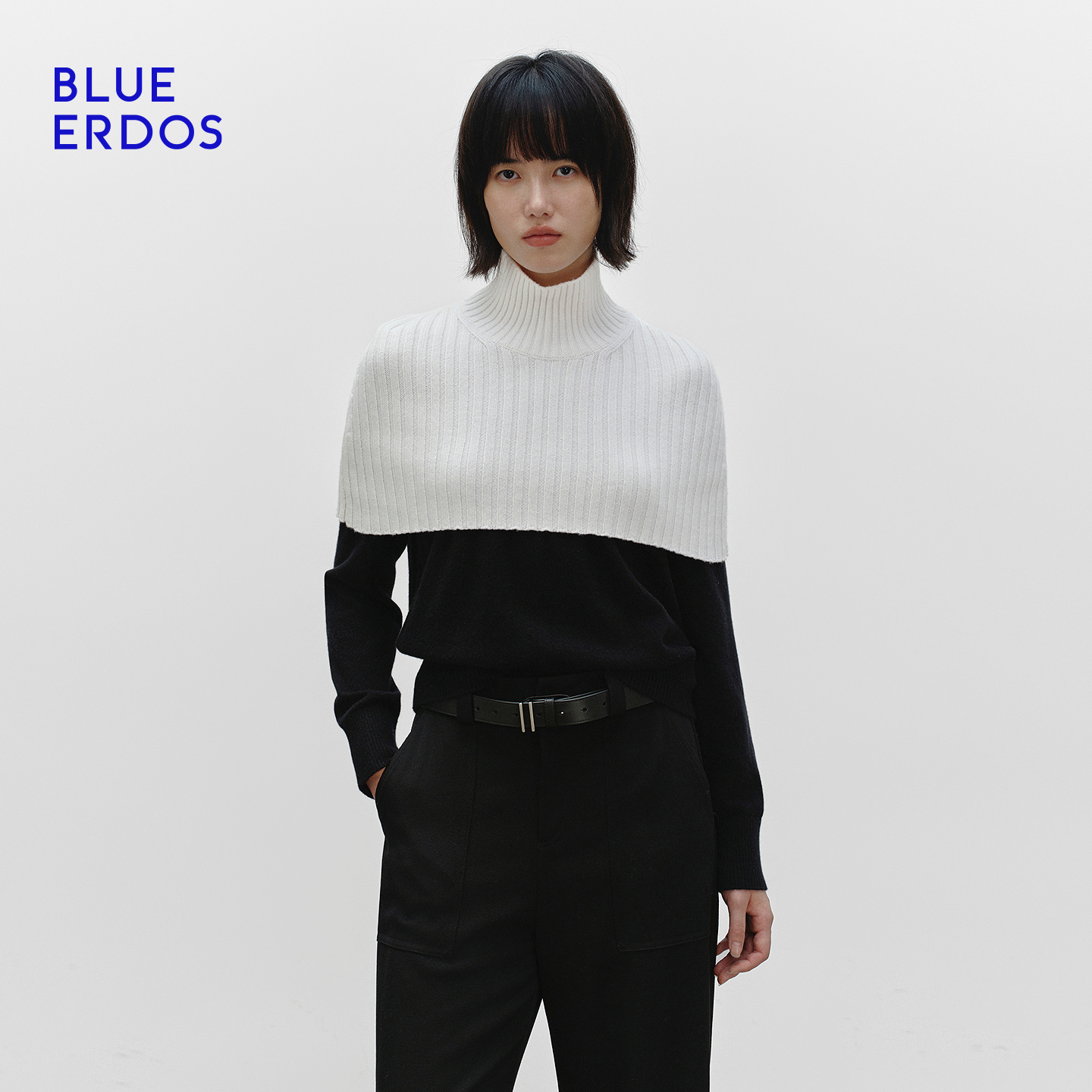 BLUE ERDOS 2025早秋新品复古简约短款半高领针织披肩B256R1003