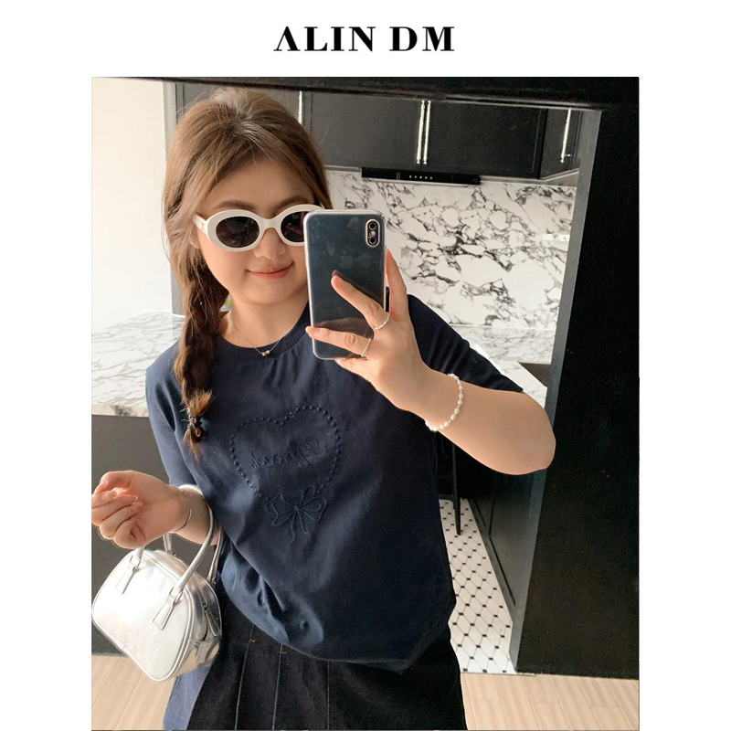 【ALINDM年中大清仓】大码胖mm正肩上衣200斤刺绣短袖T恤女 KG3975