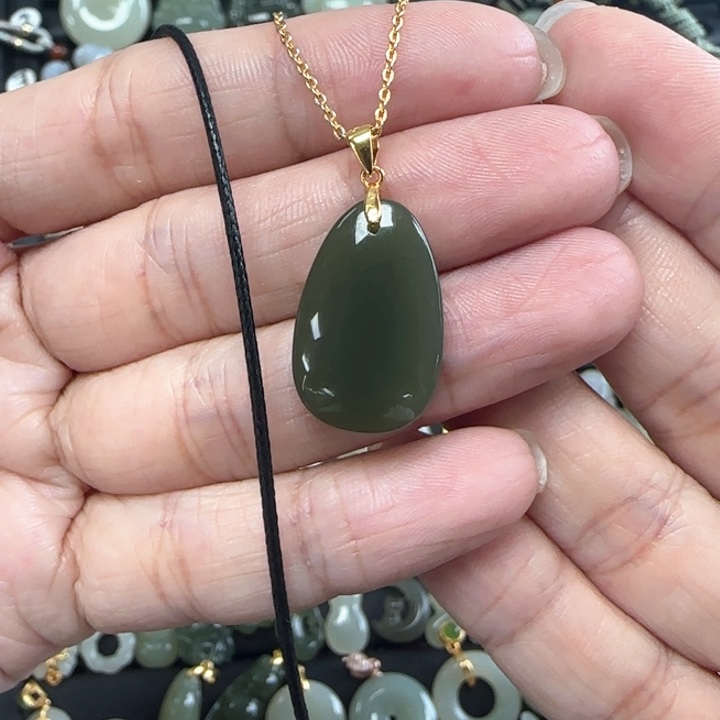 和田玉银S925镶嵌吊坠(赠链)送链子皮绳