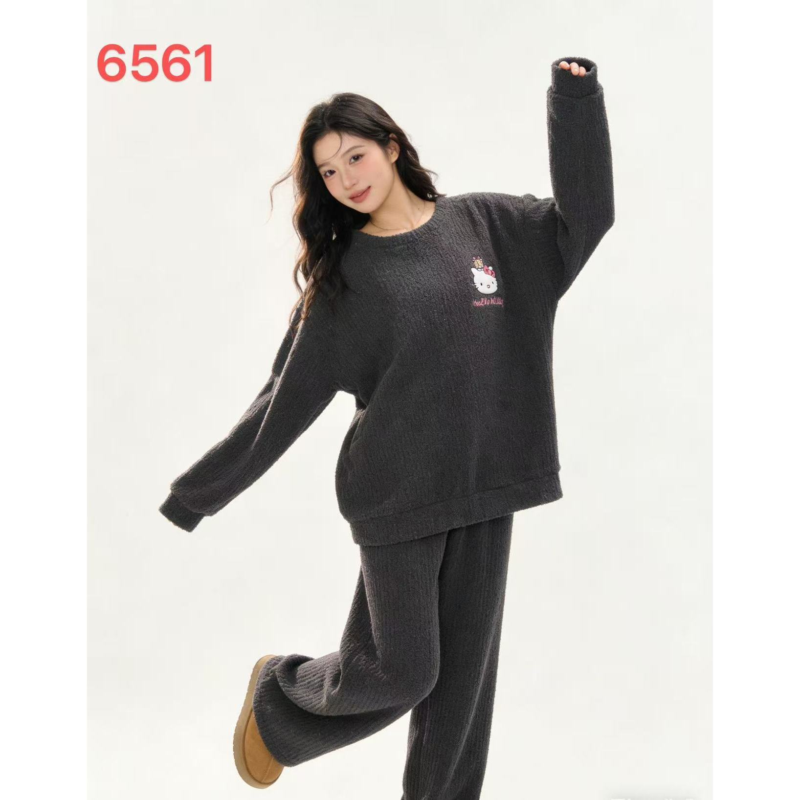 6551款-睡衣保暖女款长袖防静电家居服套装冬季