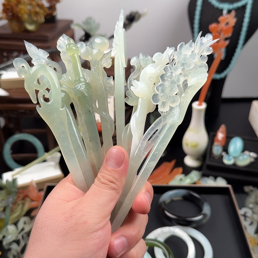 绯***迹蛇纹石玉未镶嵌发饰