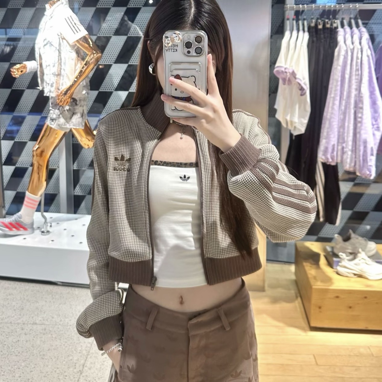 【滔搏联动】adidas三叶草女子CROP TT运动针织流光风外套KC2645