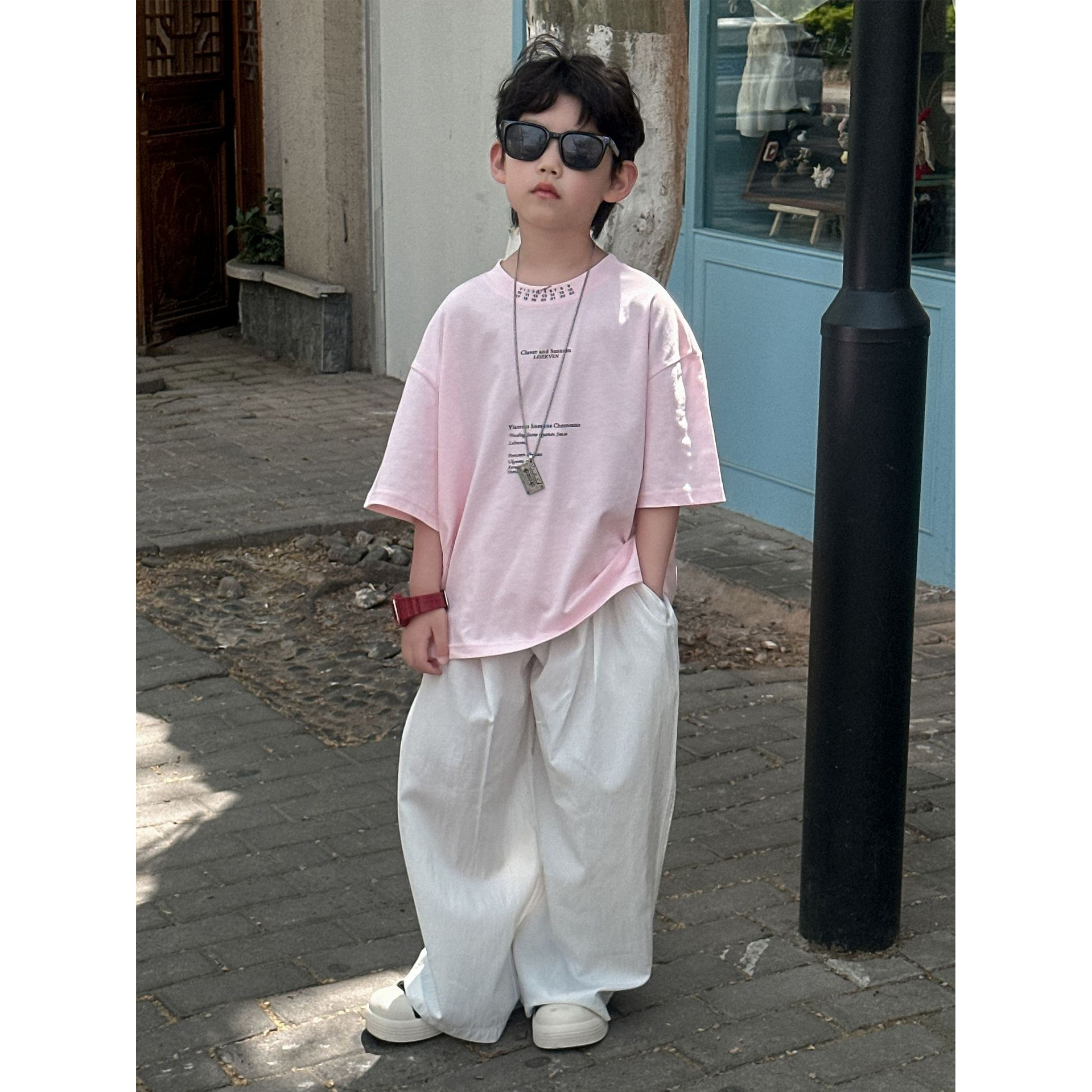 2025夏季新款男童T恤美式字母印花短袖儿童夏款中袖上衣中小童装6