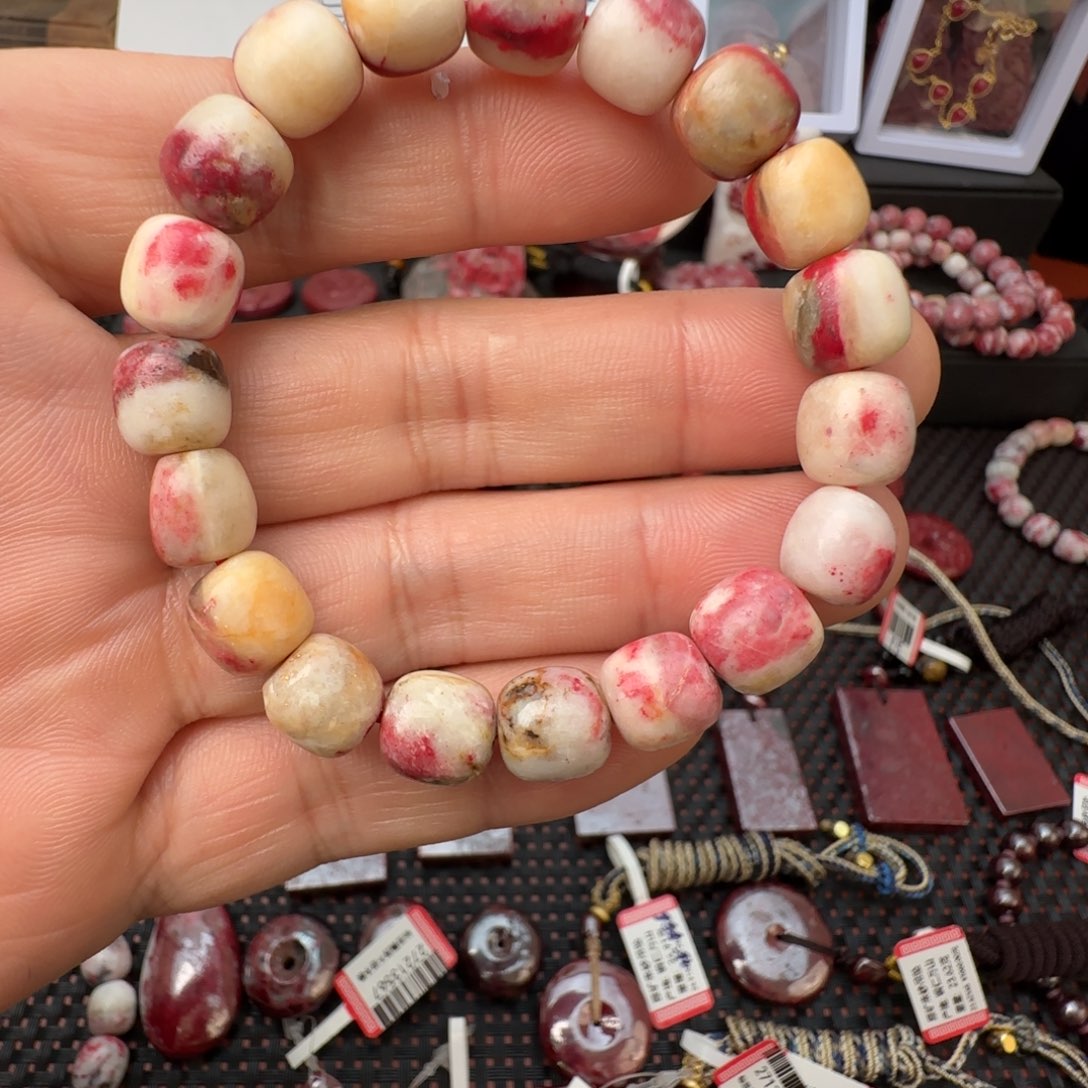 天然辰砂朱砂原石玉化料手串