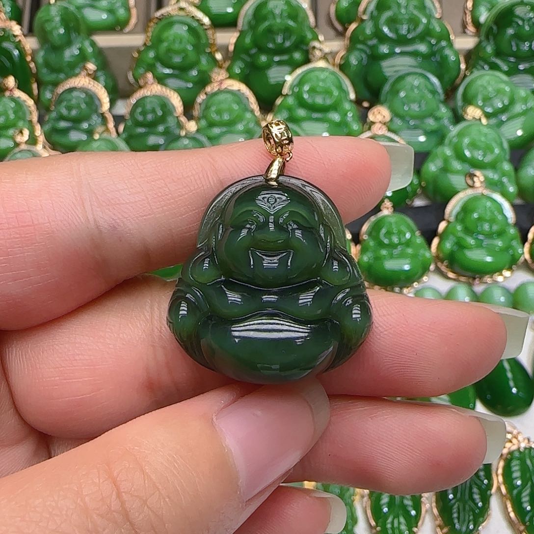 和田玉（碧玉）吊坠(不含链)18K金镶嵌