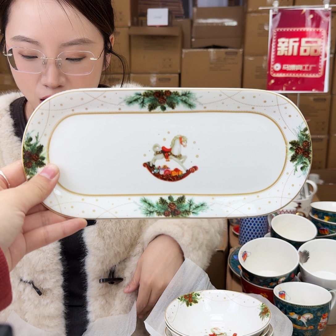 骨瓷骨瓷十英寸25cm长盘一只外贸骨瓷
