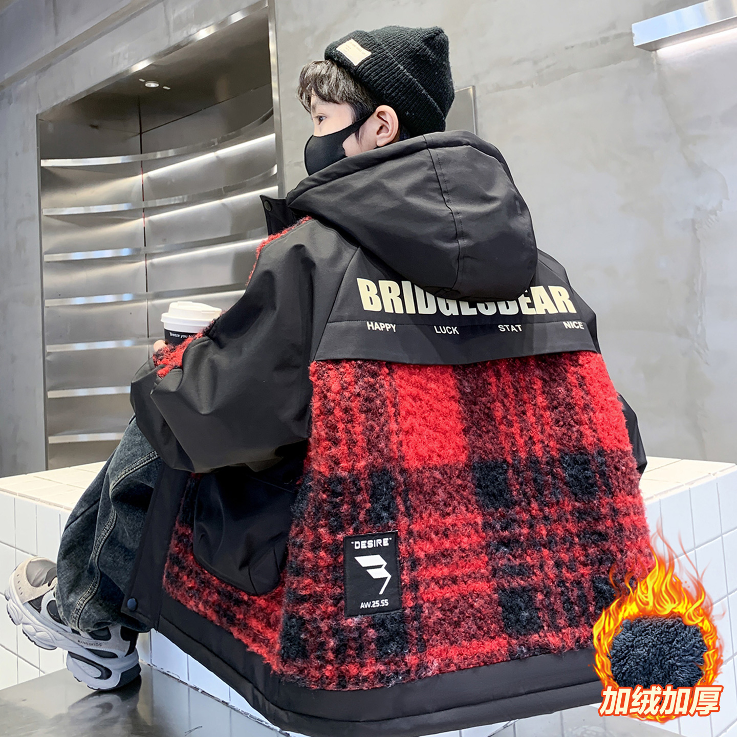 儿童装男童加绒外套2025新款秋冬季加厚中大童冬装棉服男孩衣服潮