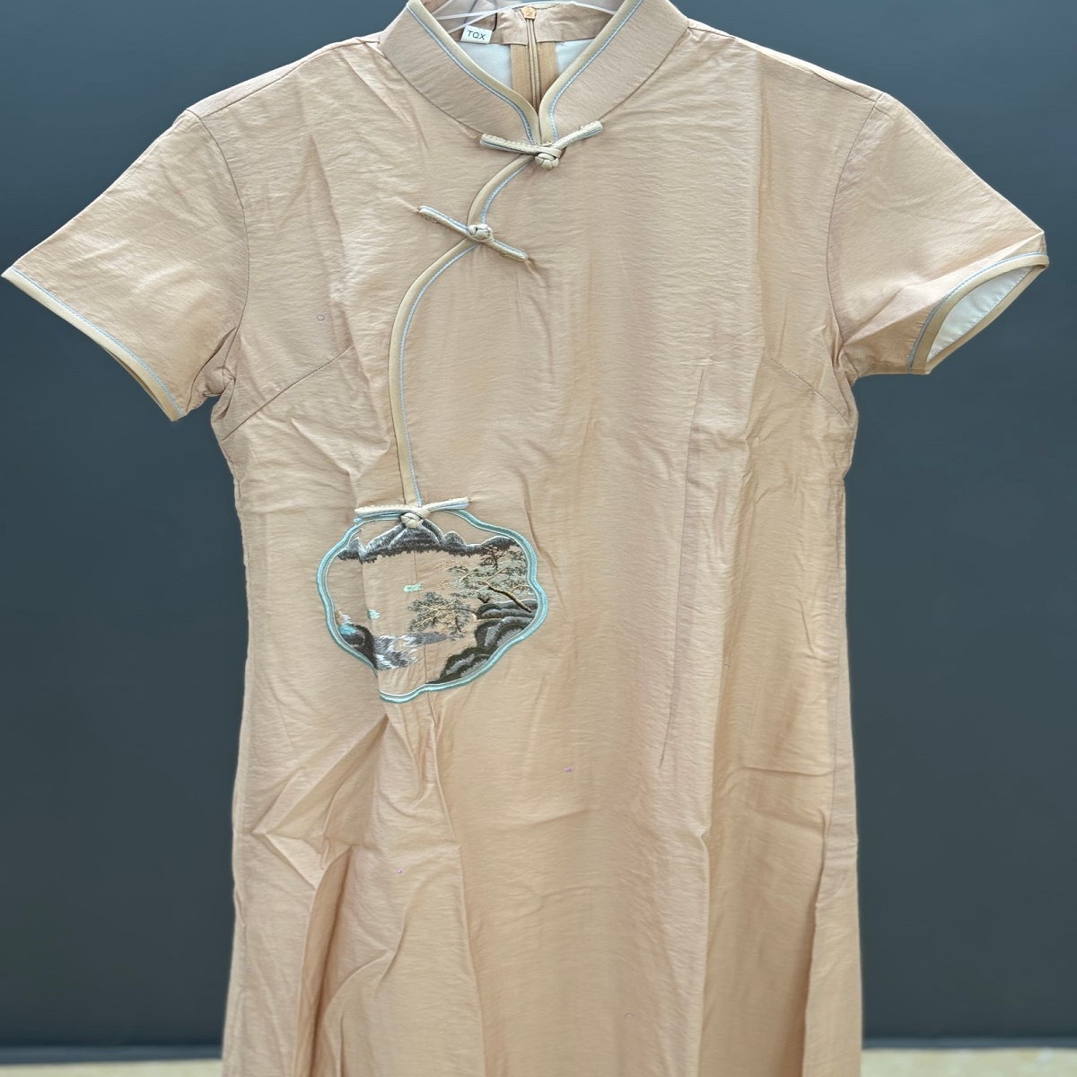 日常旗袍袖刺绣夏款旗袍连衣裙TQ3047