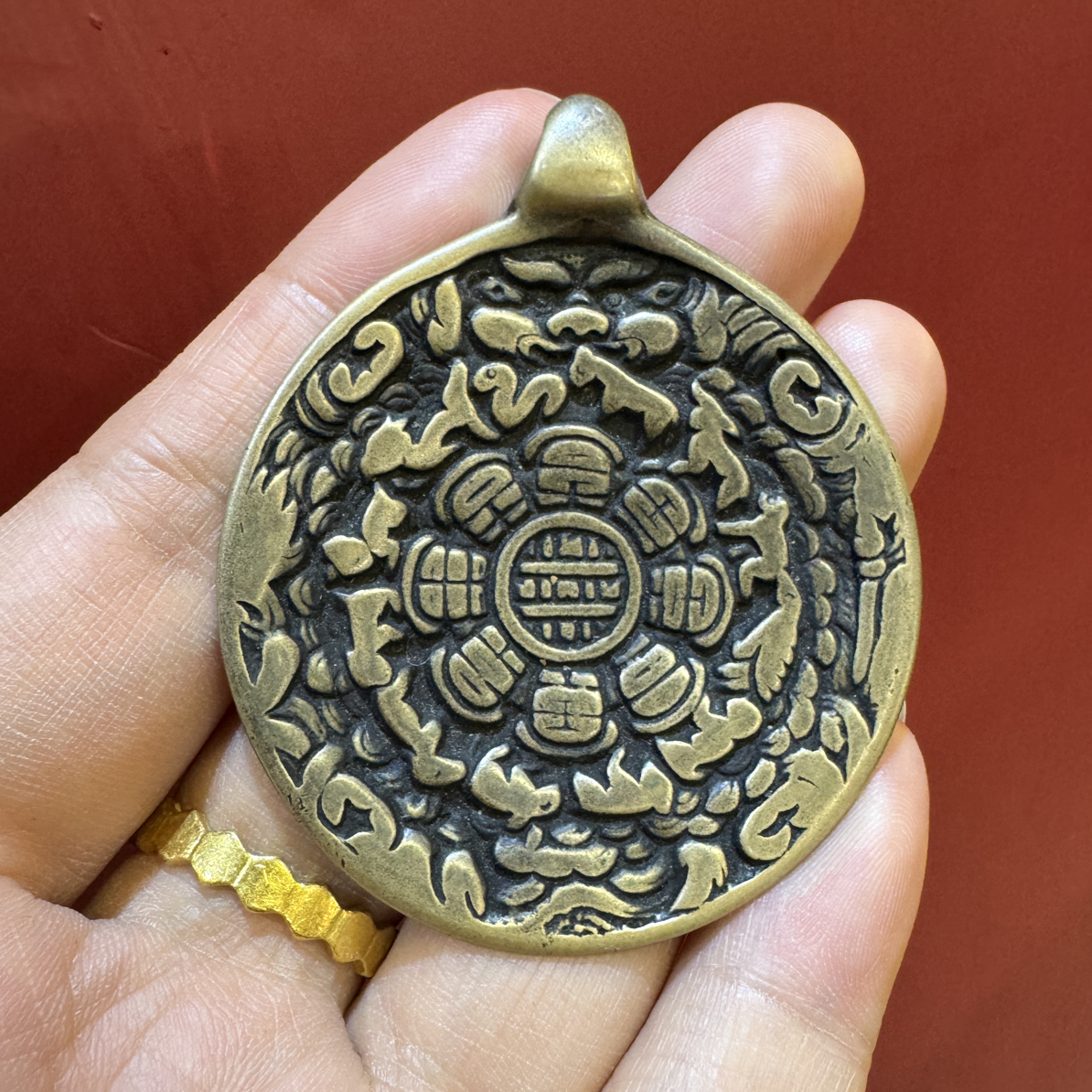 铜合金吊坠 九宫八卦牌莲花造型致敬原版藏传