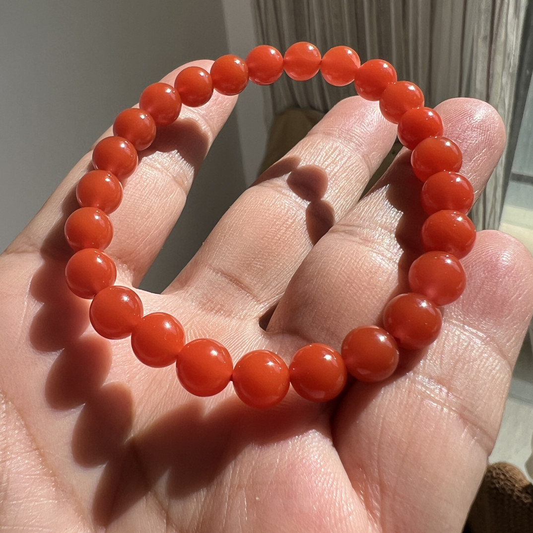 保山原矿南红柿子红圆珠单圈手串7加尺寸