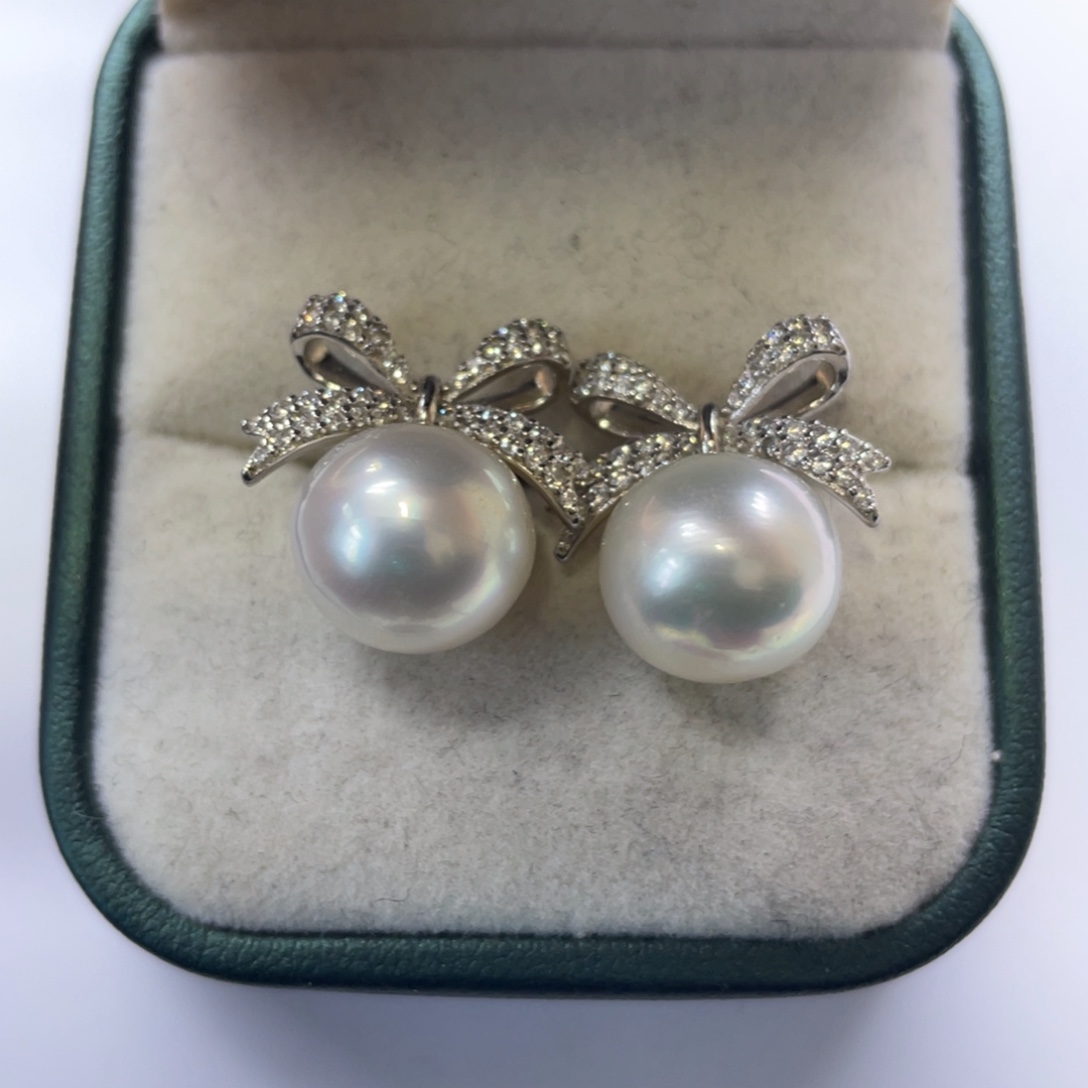 银S925镶嵌耳饰海水珍珠11-12