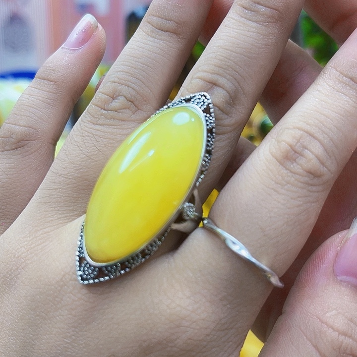 琥珀银S925镶嵌手镯戒指