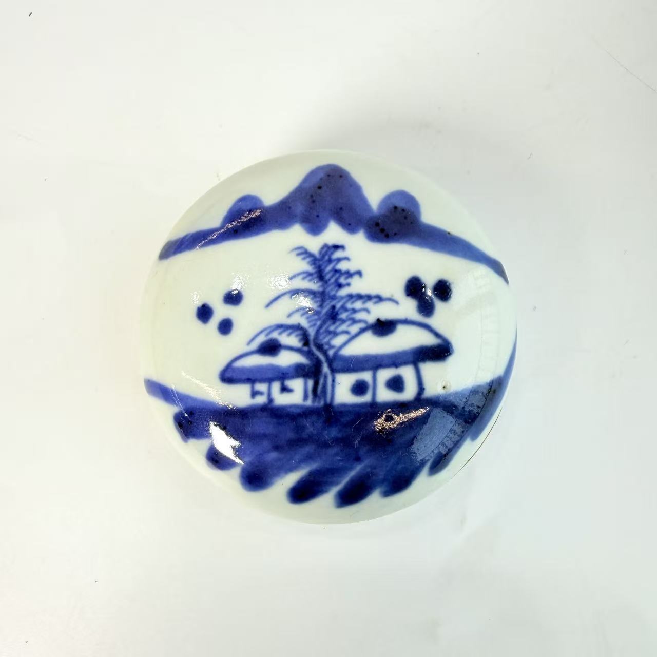 JM356清晚期-青花山水印泥盒【古董拍卖】