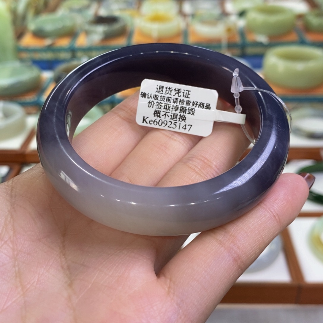 和田玉未镶嵌手镯且末浓色烟紫双色56/57