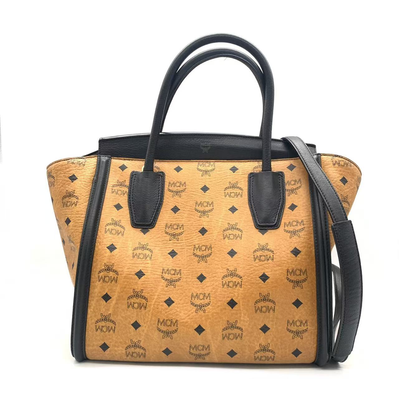 95新 MCM 【安则专属】干邑色拼黑托特包