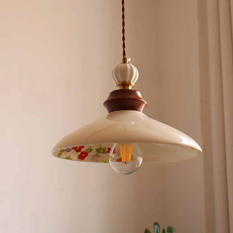 日式复古釉面印花陶瓷吊灯中古风入户玄关过道卧室床头餐厅吧台灯