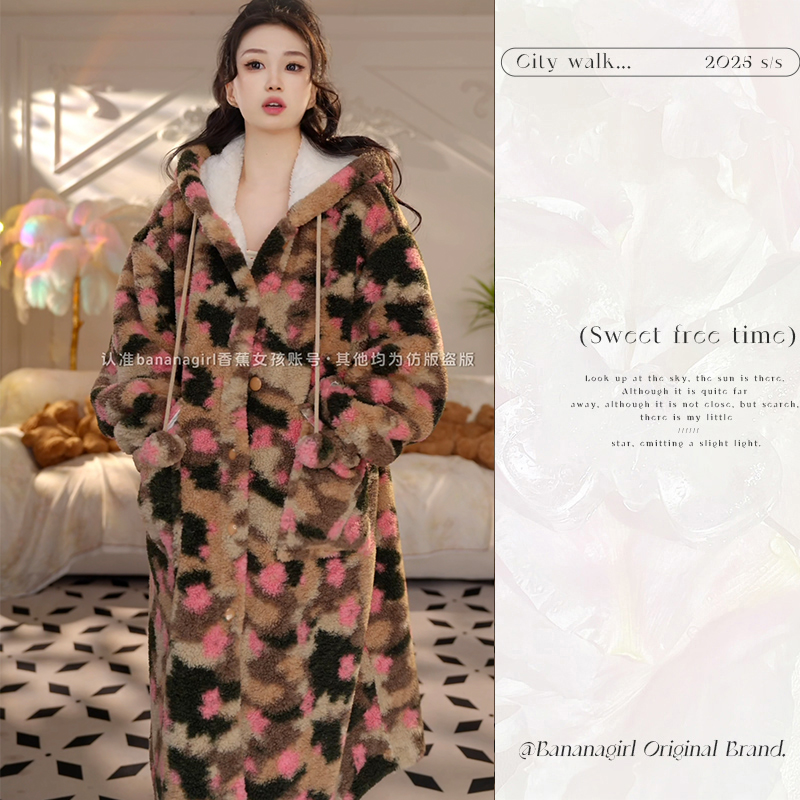 Bananagirl极寒睡衣女秋冬连帽睡袍循环蓄温速暖大码家居服可外穿