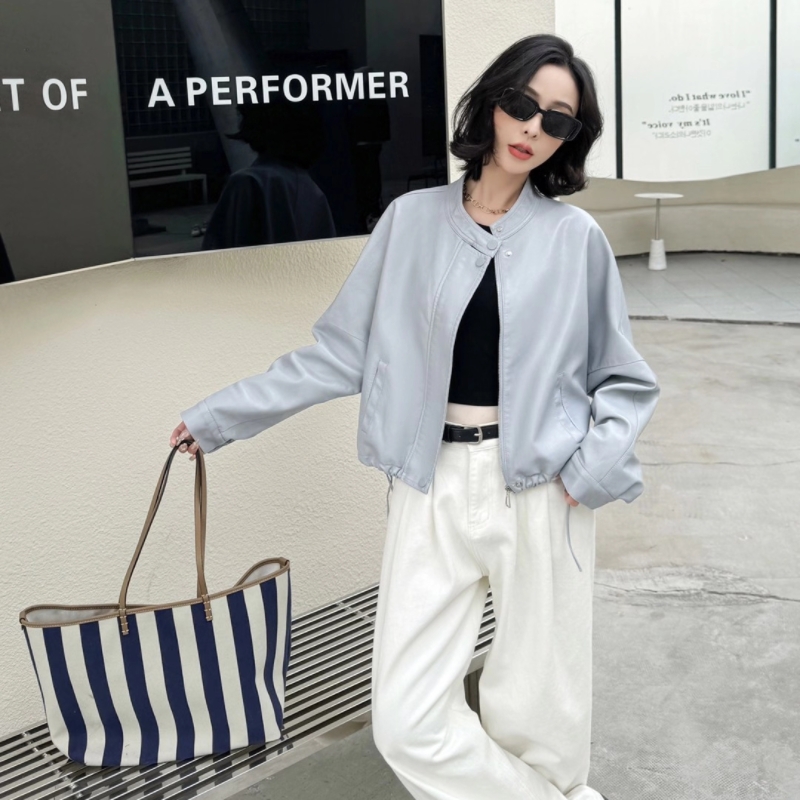 欧洲站高级感蝙蝠袖皮衣外套女春秋2025新款网红宽松pu短夹克上衣