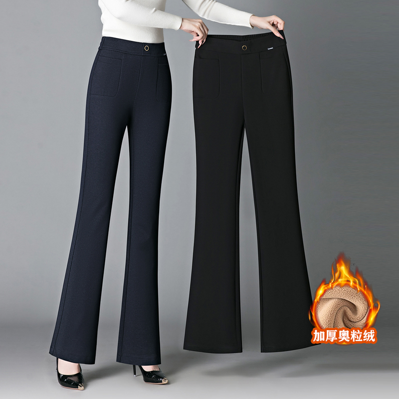 加绒加厚微喇裤女2025冬季奥粒绒牛仔休闲裤中年妈妈显瘦喇叭裤