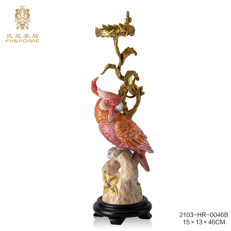 【欧美外单】2103-HR-0046B 鹦鹉烛台摆件 15×13×46