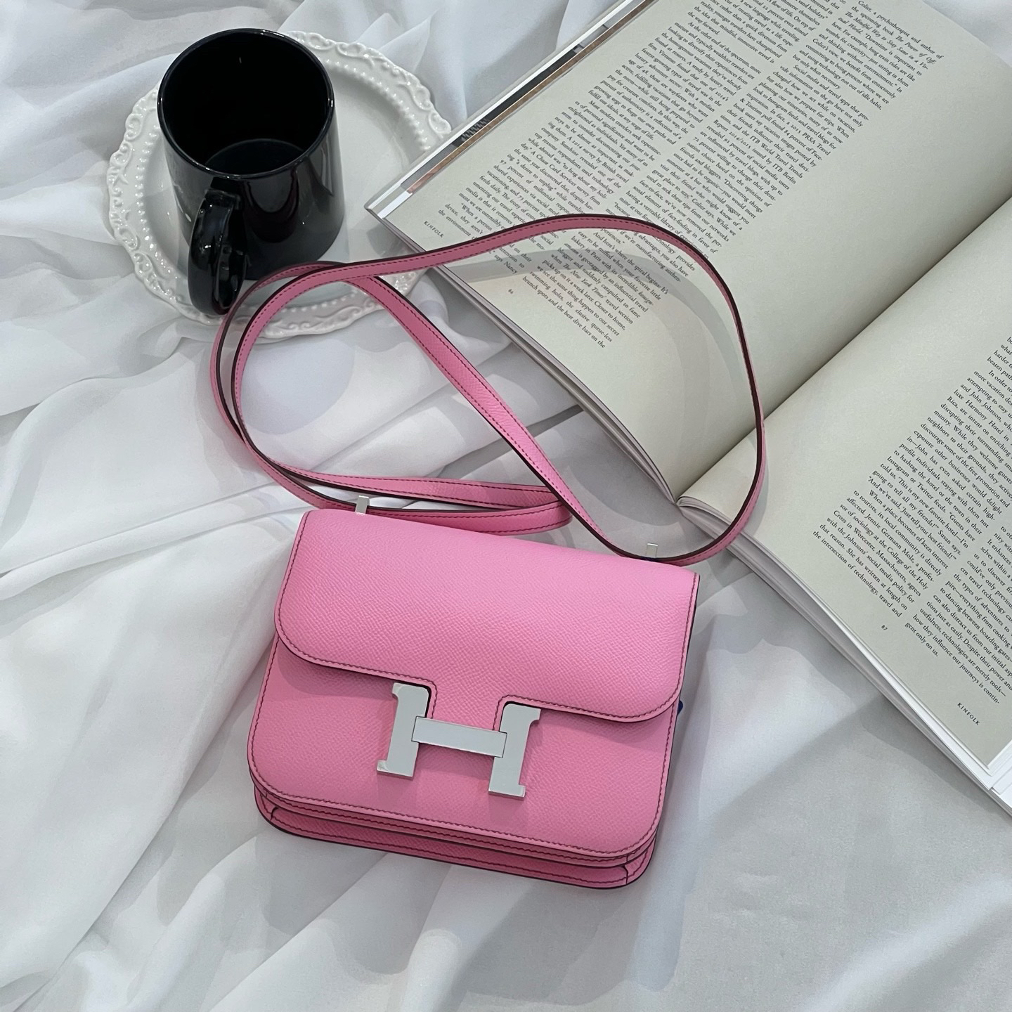 95新 Hermes/爱马仕 Constance 19 康康 5P樱花粉 银扣/0788