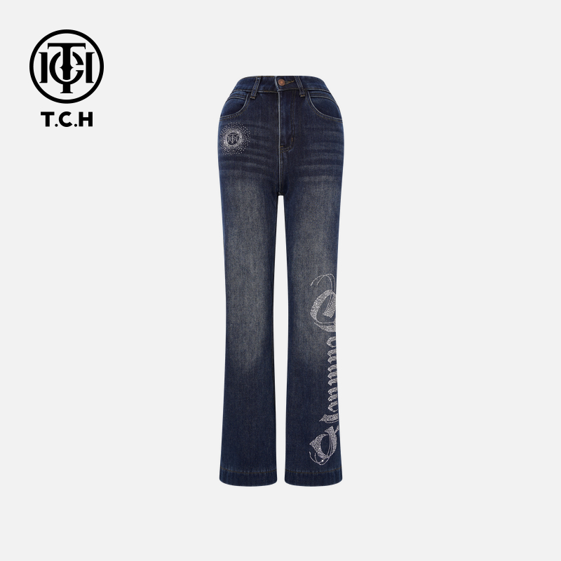 TCH【高贵大气】冬款新上修饰腿型时尚烫钻女装牛仔裤T75D20E1135