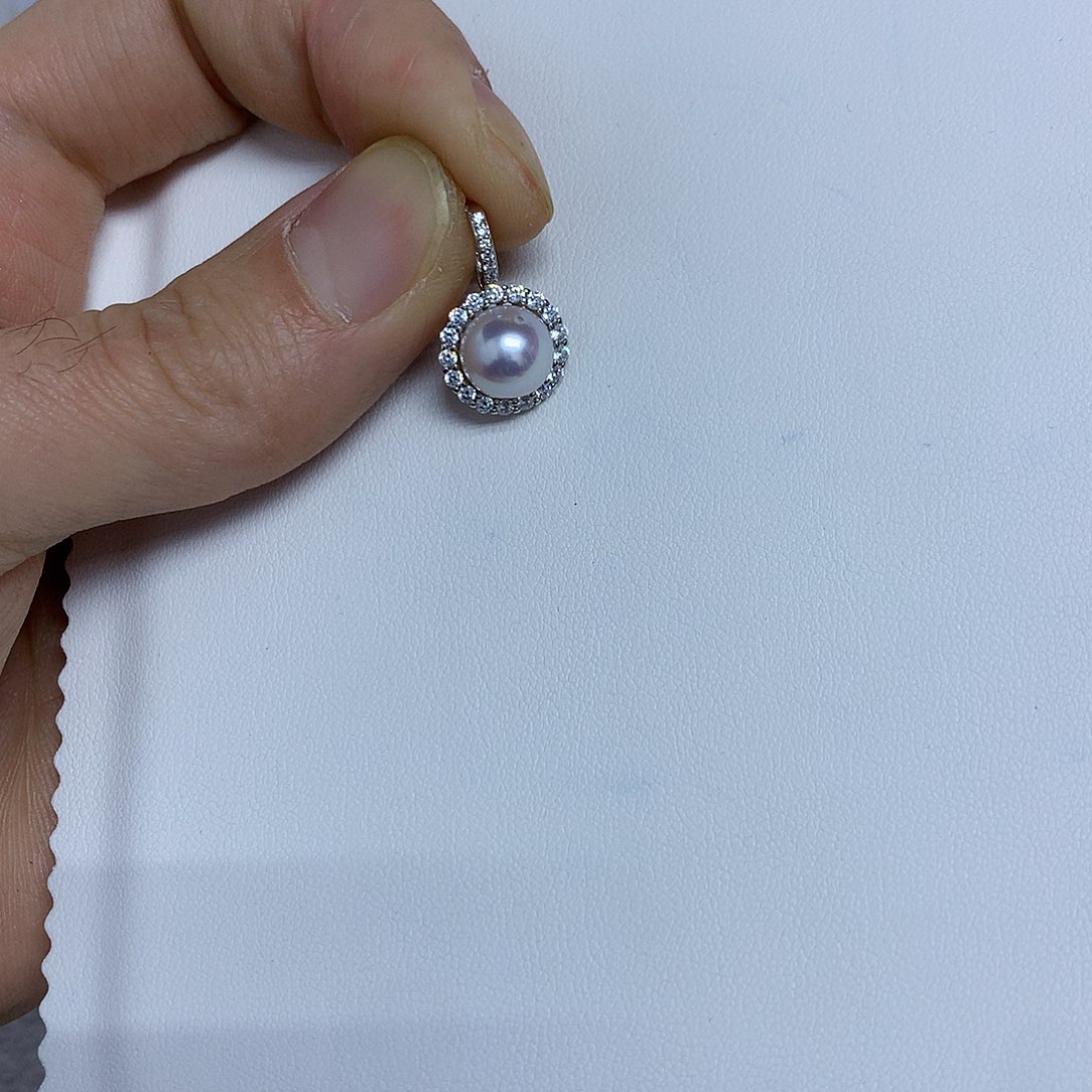 银S925镶嵌吊坠(不含链)淡水珍珠8-9