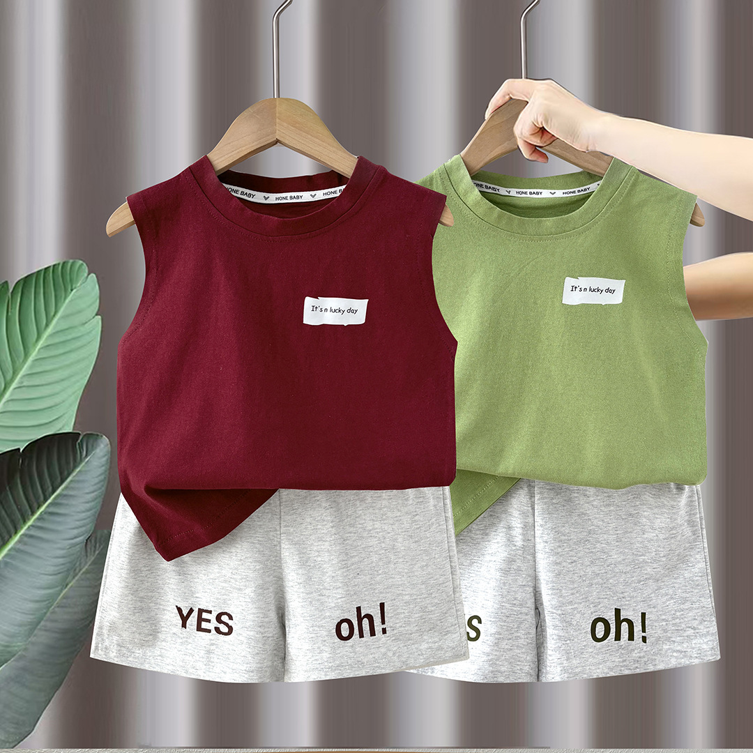 儿童棉背心套装纯棉无袖夏装韩版童装新款夏季男童两件套
