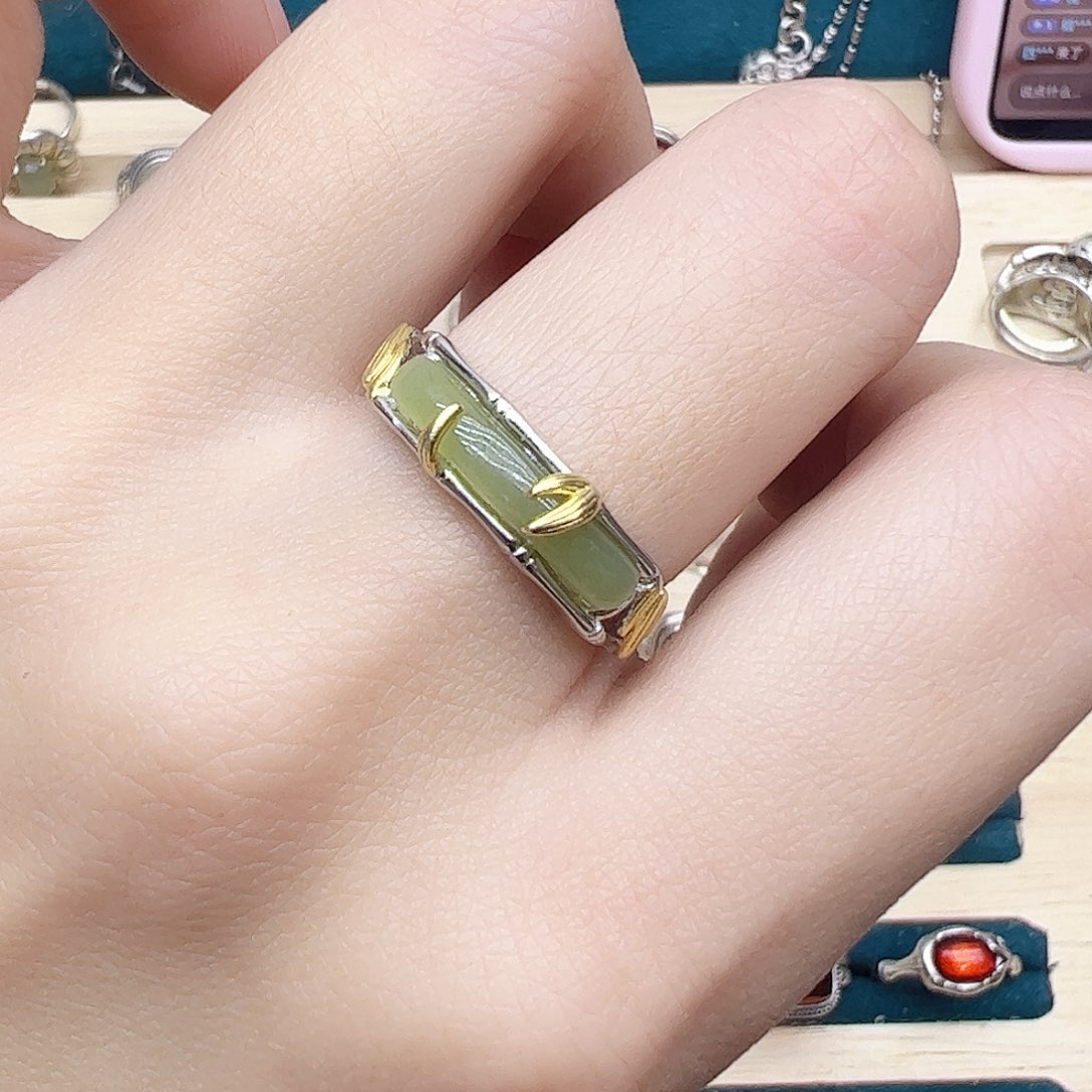 和田玉戒指银S925镶嵌