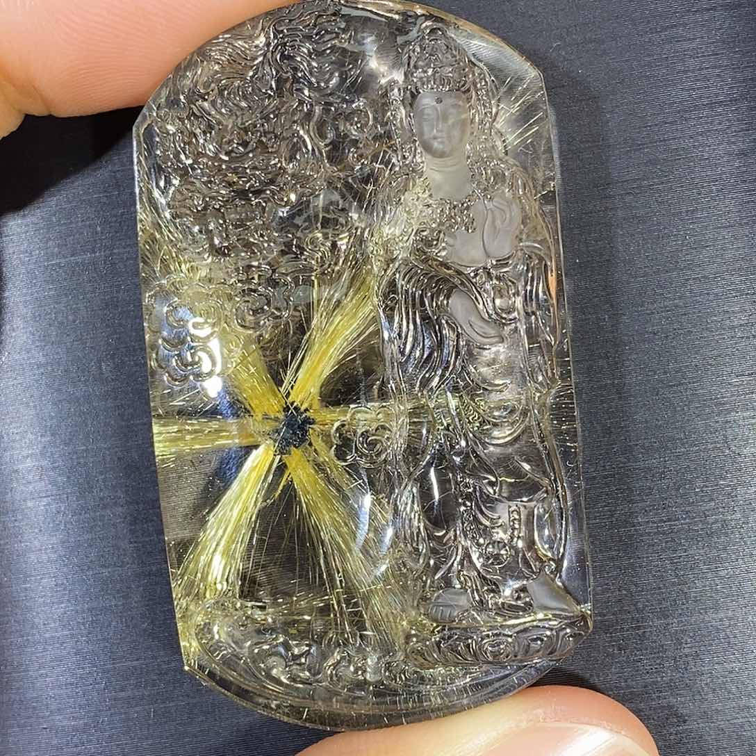 未镶嵌颈饰水晶天然钛晶米子花观音吊坠