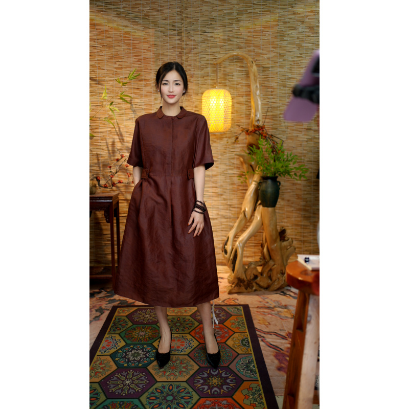 【赤悠裙】 新中式国风百搭时尚优雅复古连衣裙110-9959赤悠裙