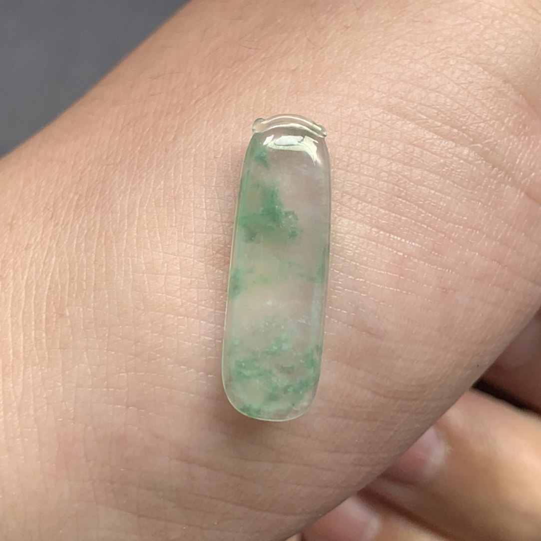 天然缅甸A货翡翠 冰飘绿花福瓜