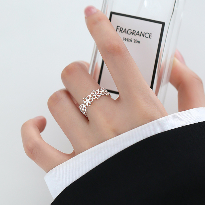 足银戒指 【蕾丝花朵戒】足银990气质轻奢时尚百搭小众精致甜美
