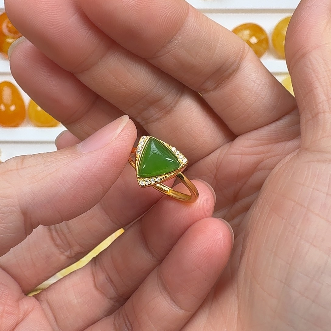 和田玉（碧玉）银S925镶嵌戒指和田玉