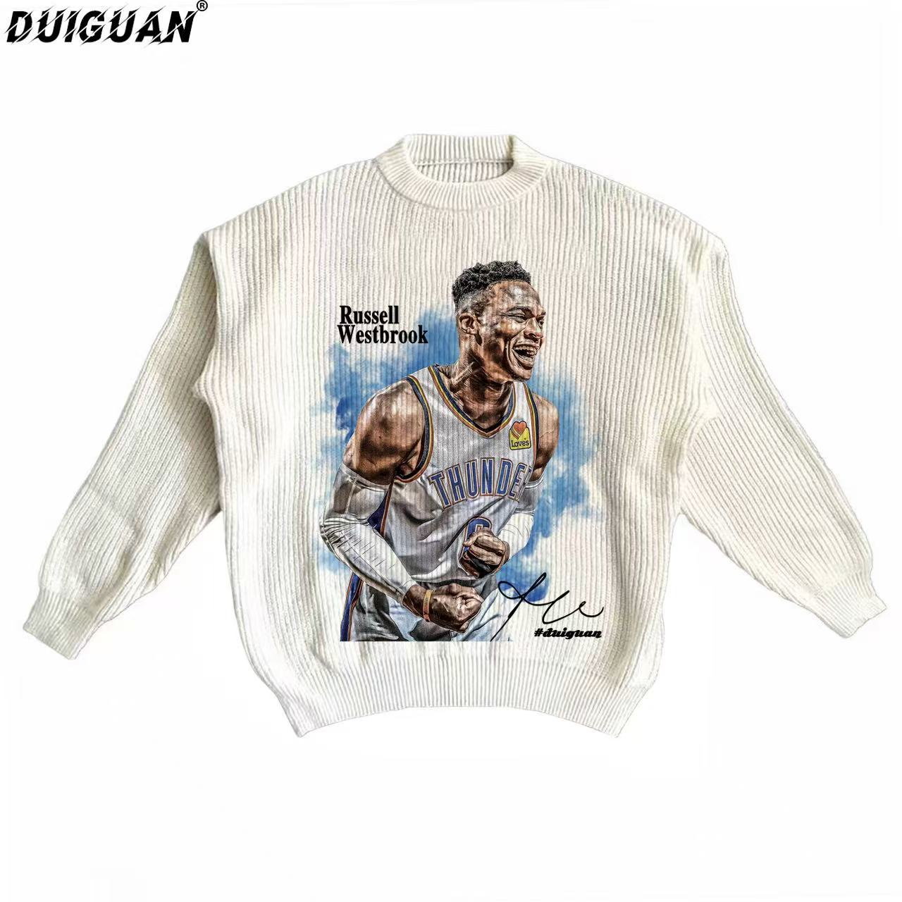 DG-威少球星毛衣针织衫815g圆领套头直喷印花潮男运动篮球宽松