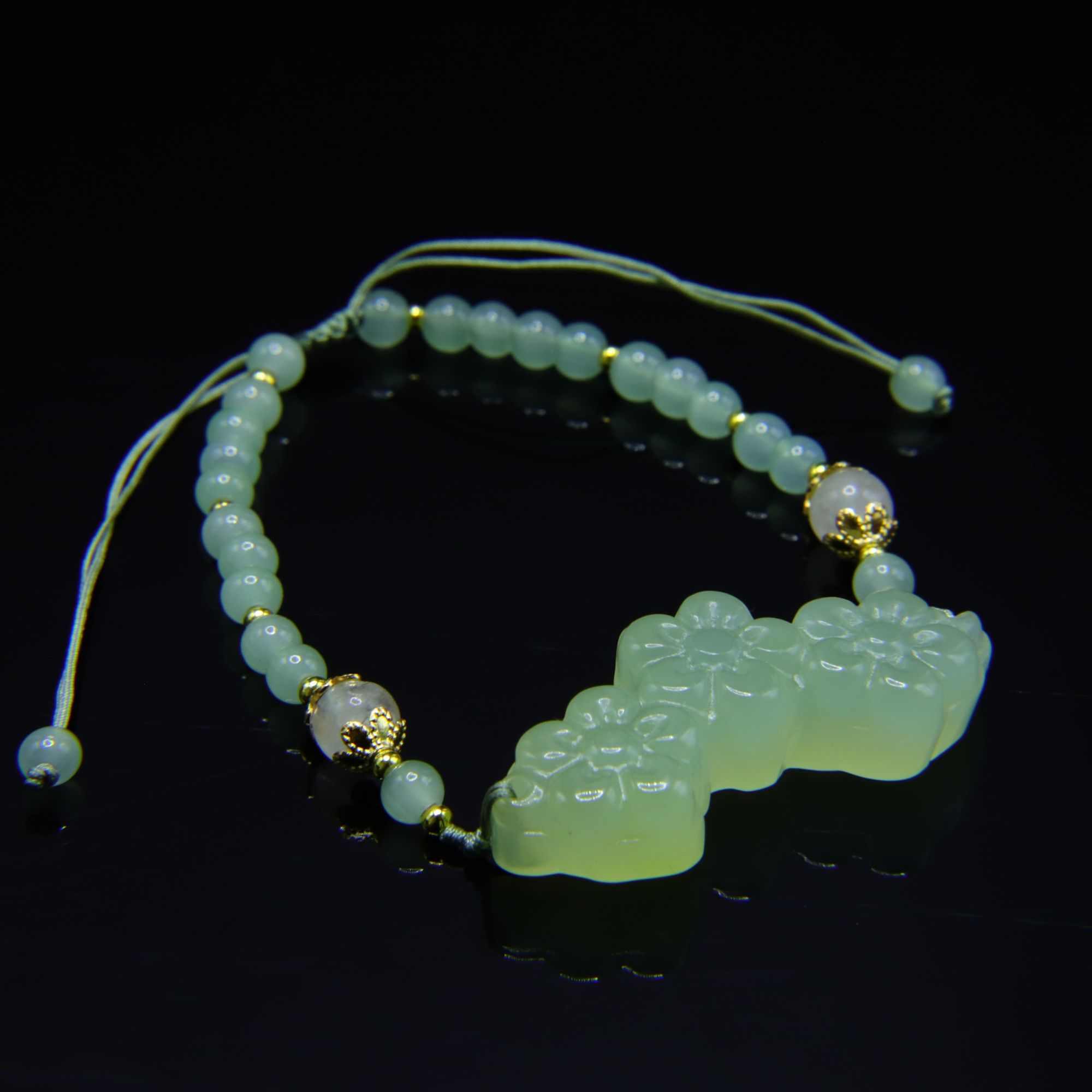 一路生花——天然岫玉冰透手链手串