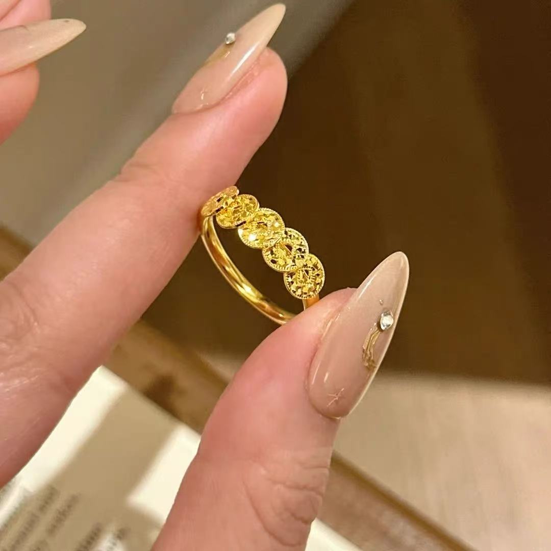 碎冰冰五帝钱币戒指女士款钱多多招财金币