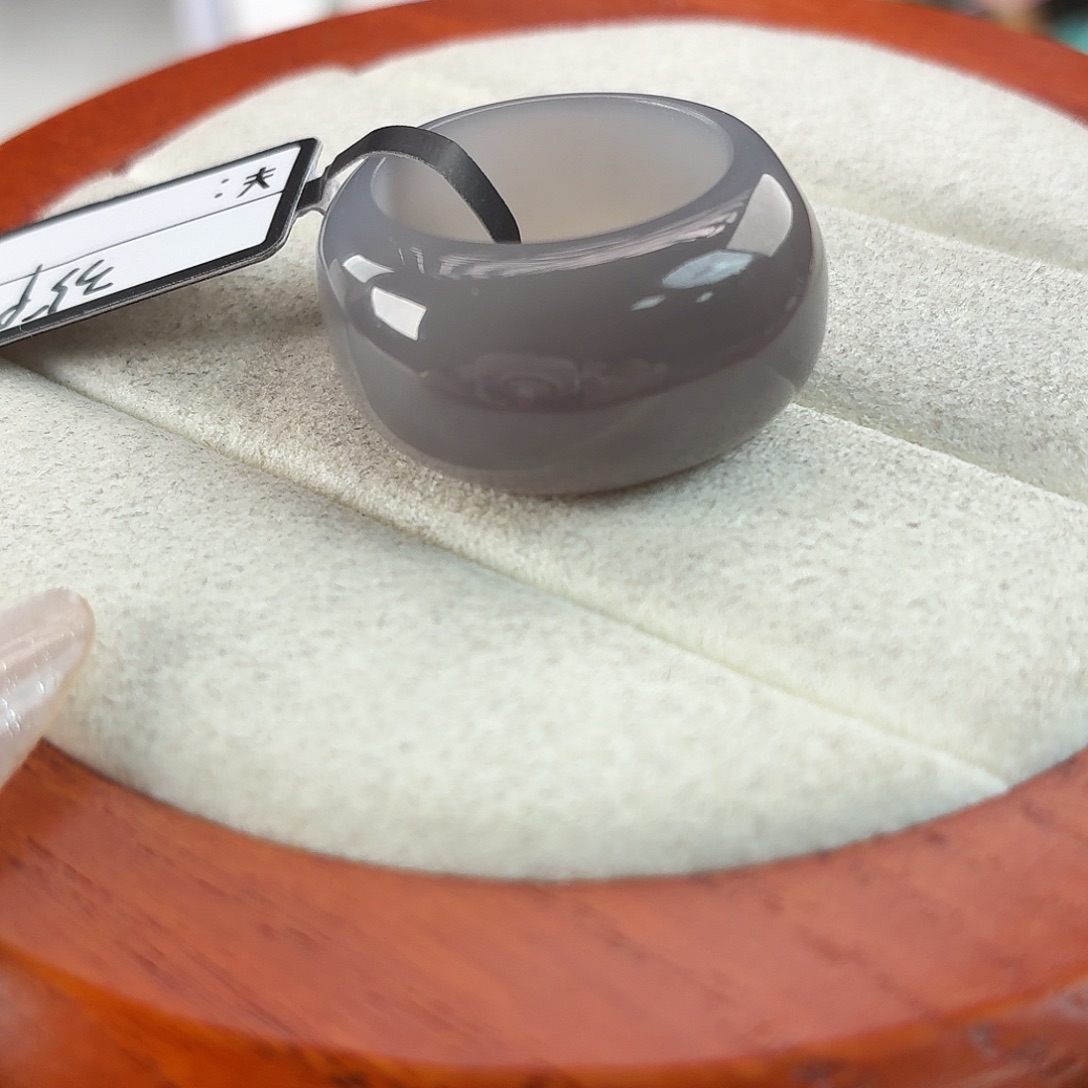 和田玉未镶嵌戒指r23烟紫馒头17.3