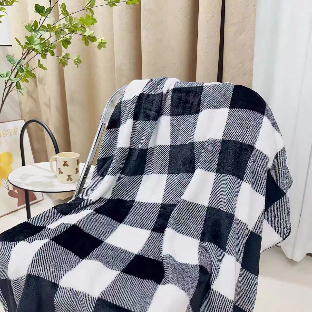 【黑白格双层毯】150*200加厚羊羔绒毛毯双人盖毯多功能睡毯