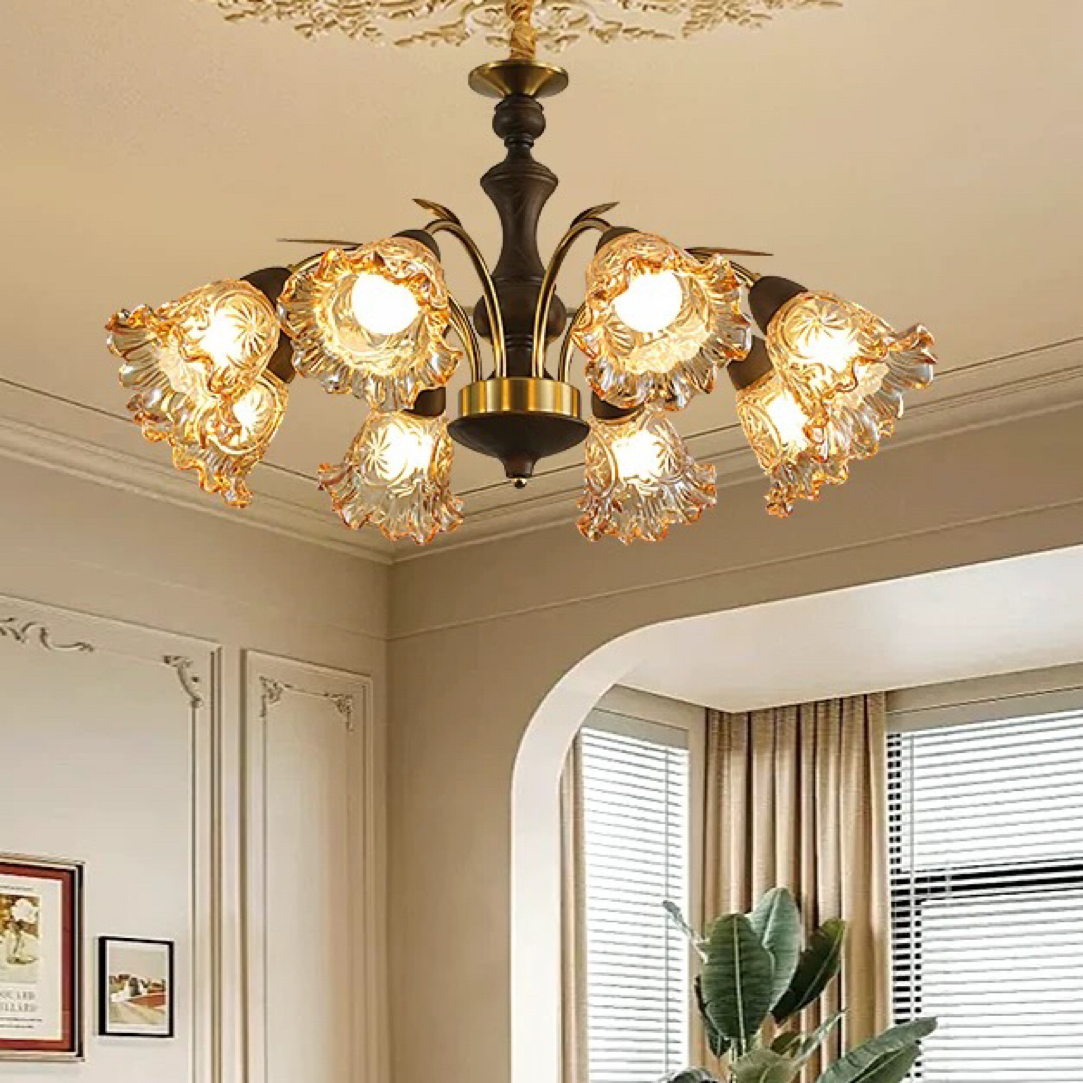 法式复古美式风客厅吊灯胡桃木色中古高级设计师客厅餐厅卧室灯