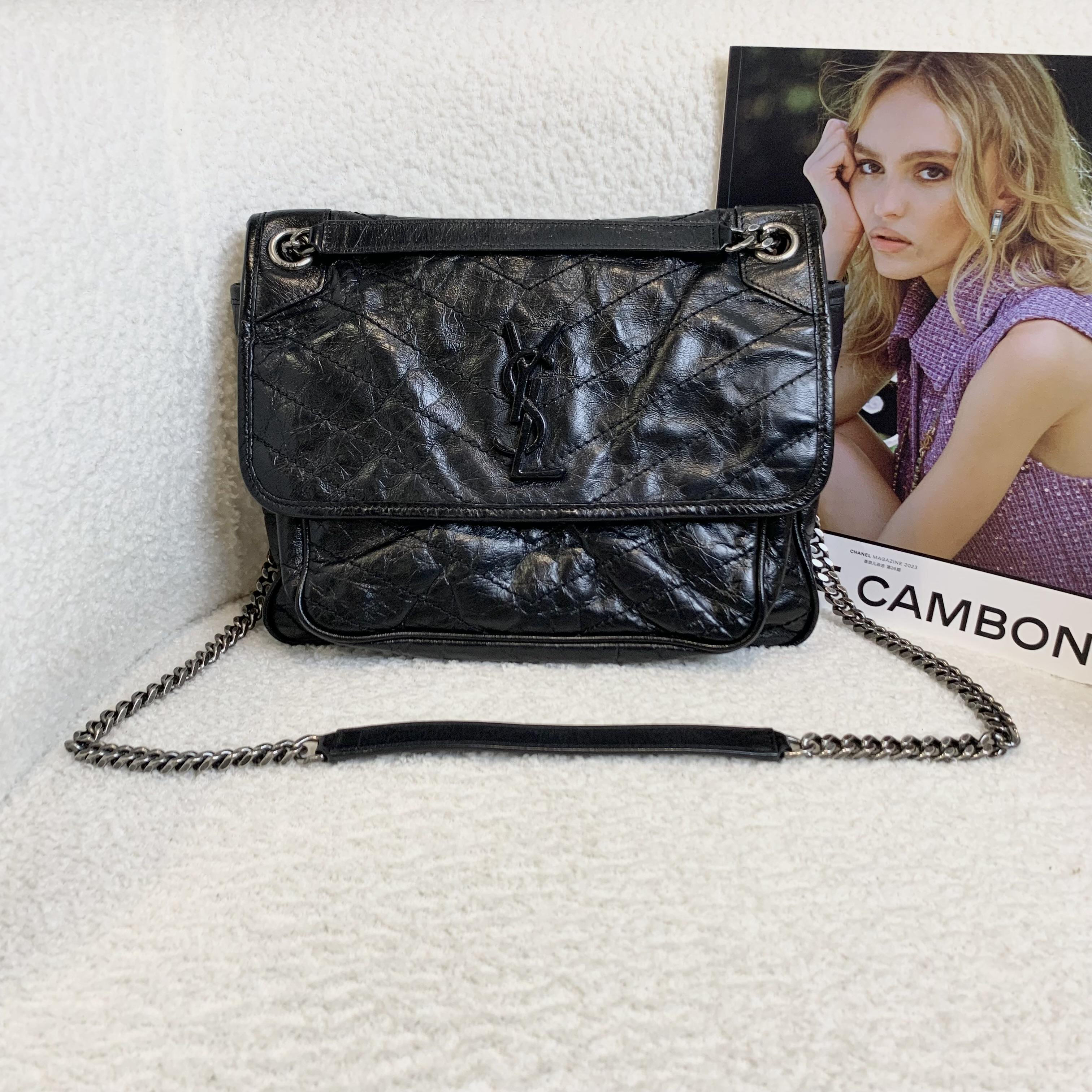 99新 YSL/圣罗兰 壹臻/黑银niki中号 59824950